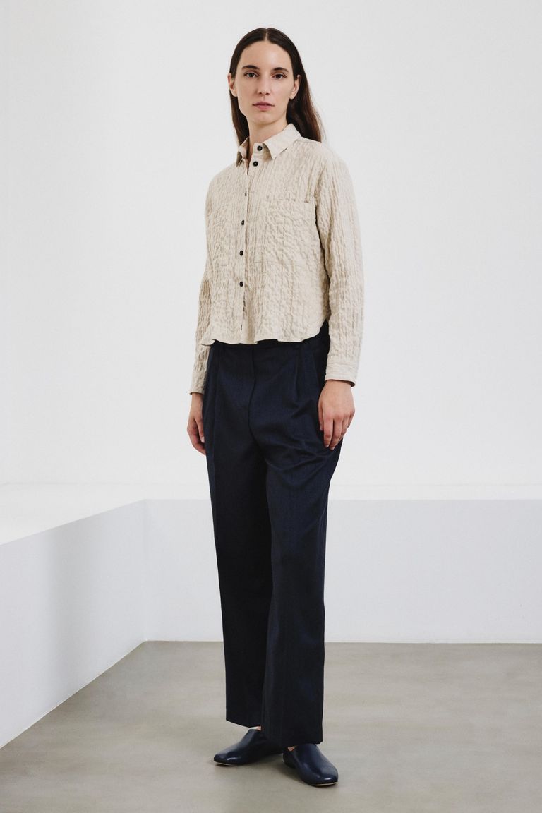 Cotton micro-herringbone embossed overshirt