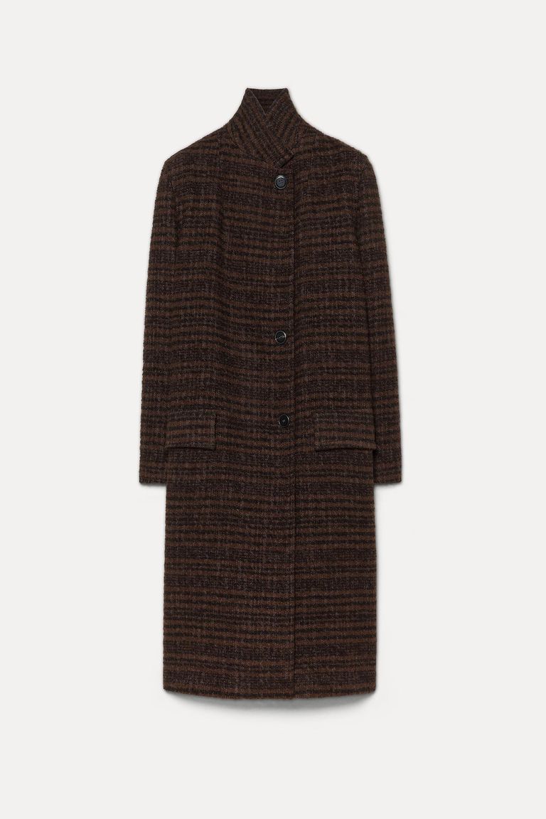 Manteau en drap de laine bouclée rayé