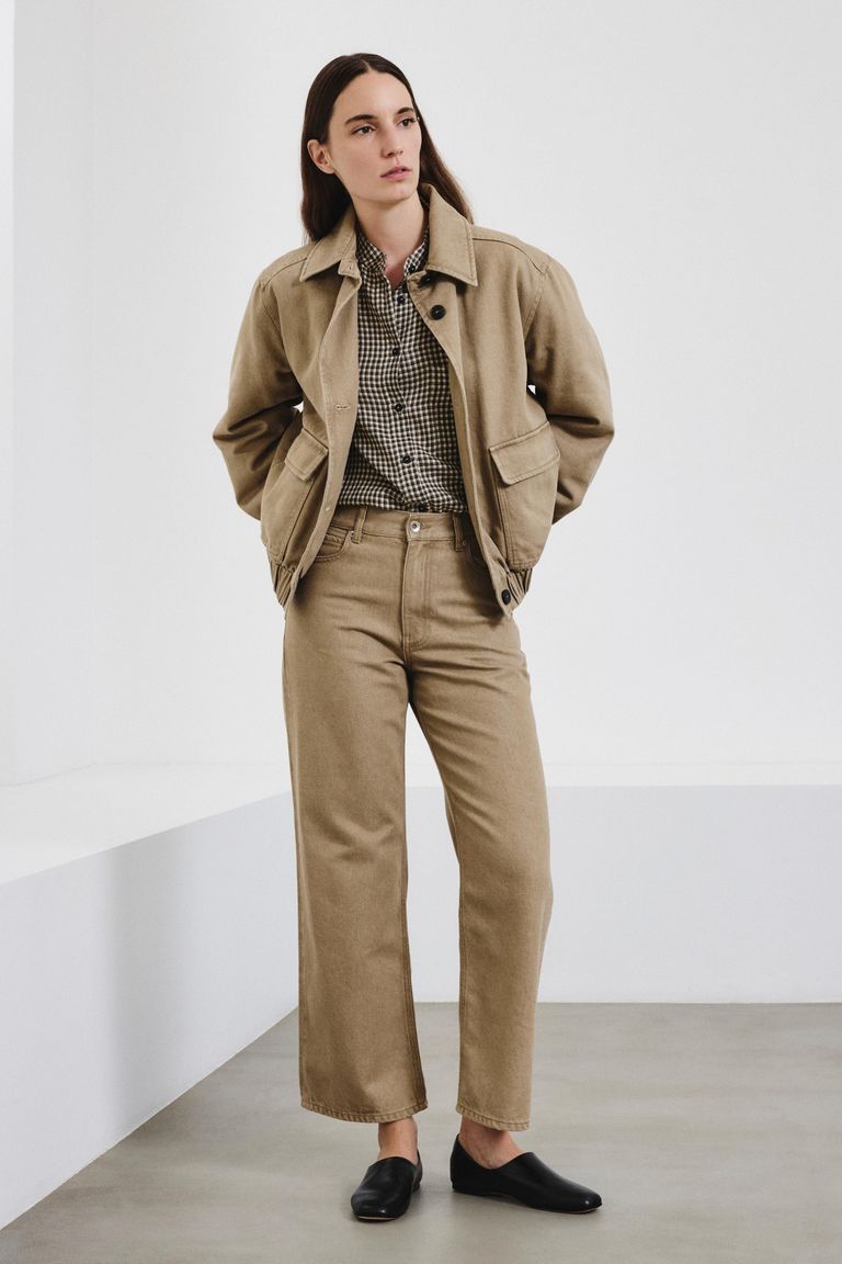 Vichy check flannel shirt with band collar