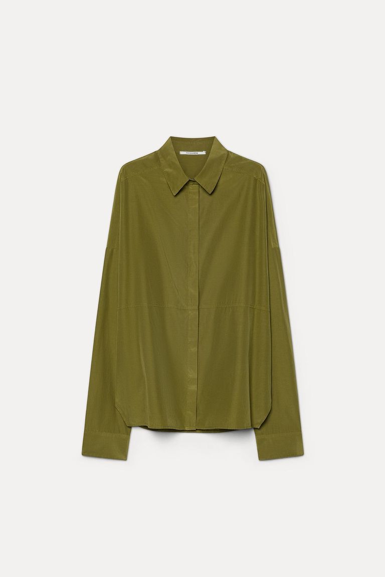 Habutai silk and cotton shirt avocado