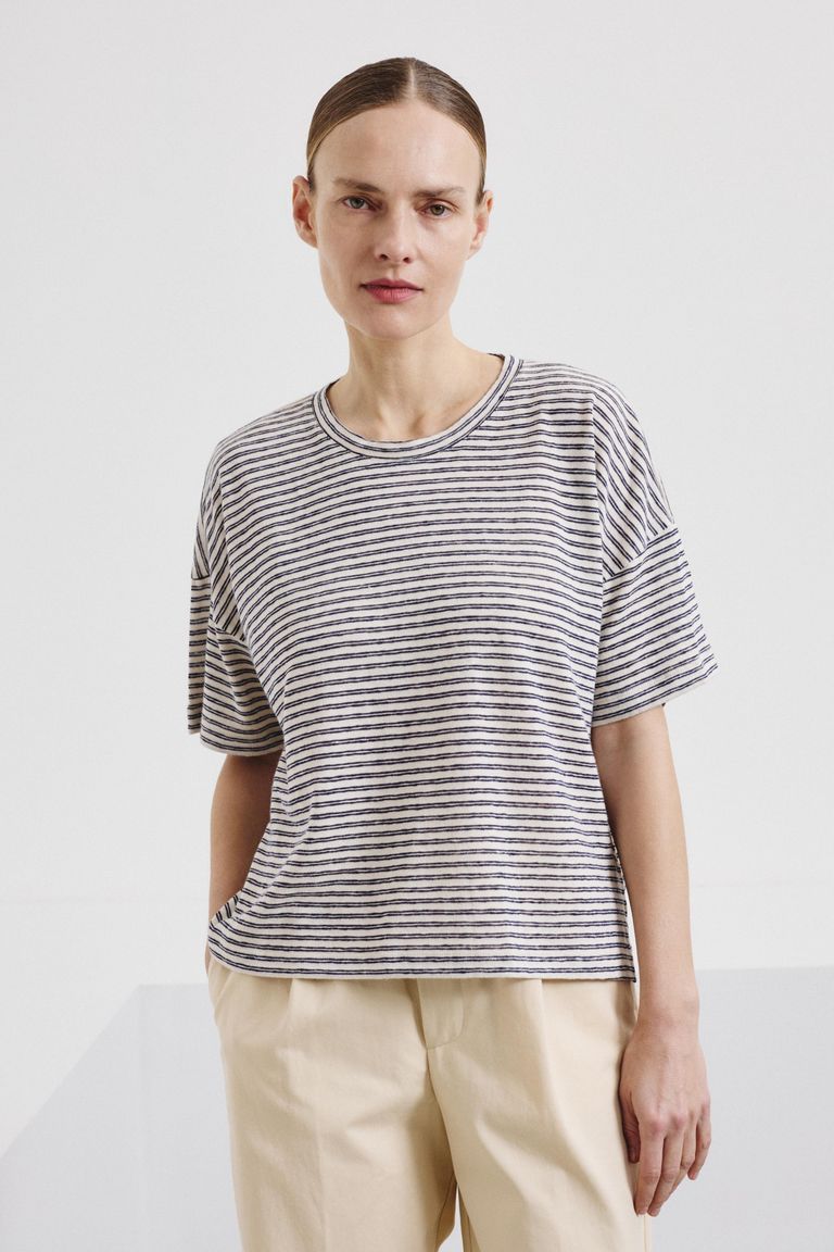 Oversized striped cotton and linen jersey T-shirt