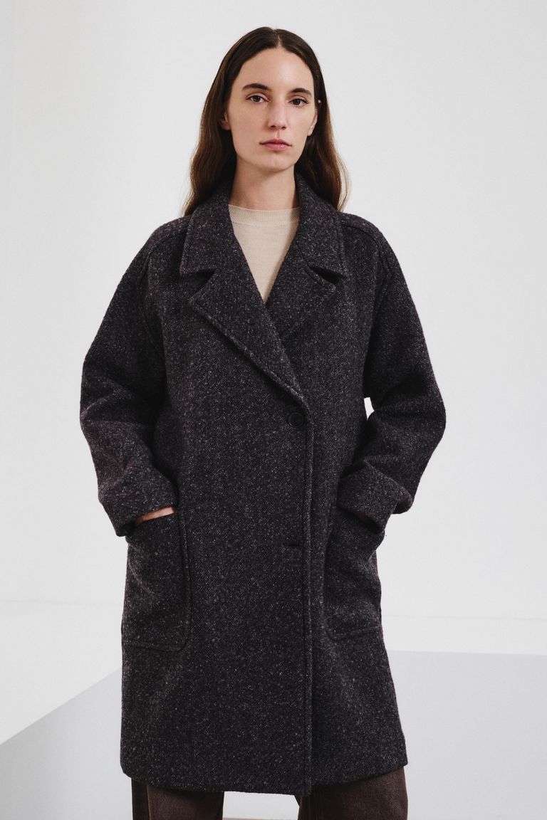 Oversized mélange wool and cotton cloth coat anthracite