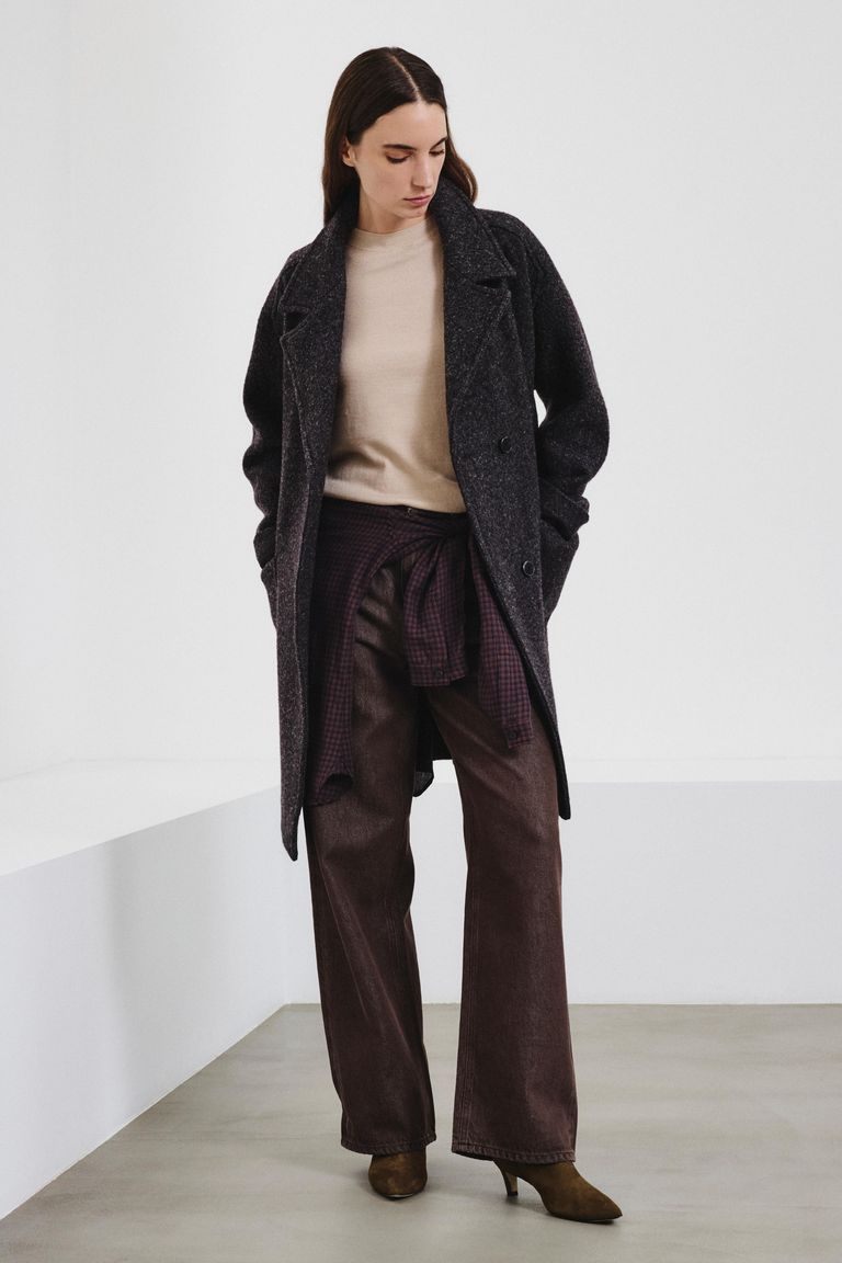 Oversized mélange wool and cotton cloth coat anthracite