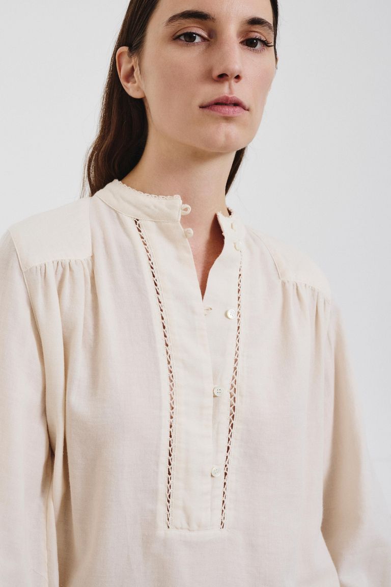 Chemise en micro-armure de coton et laine avec patte polo vert citron doux