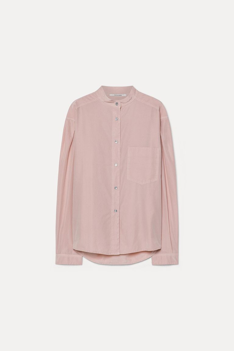 Habutai silk and cotton shirt with band collar