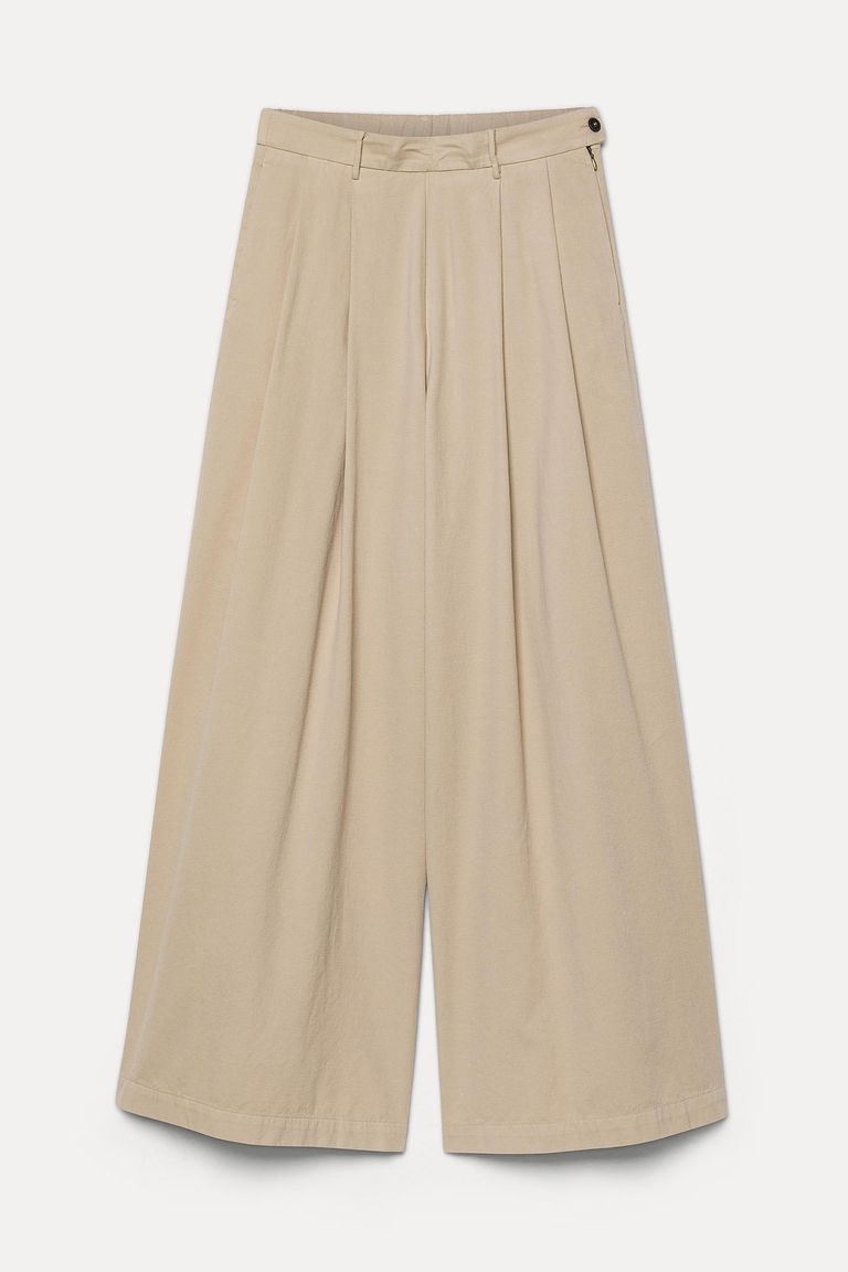 Pantalone ampio in flanella di cotone lana