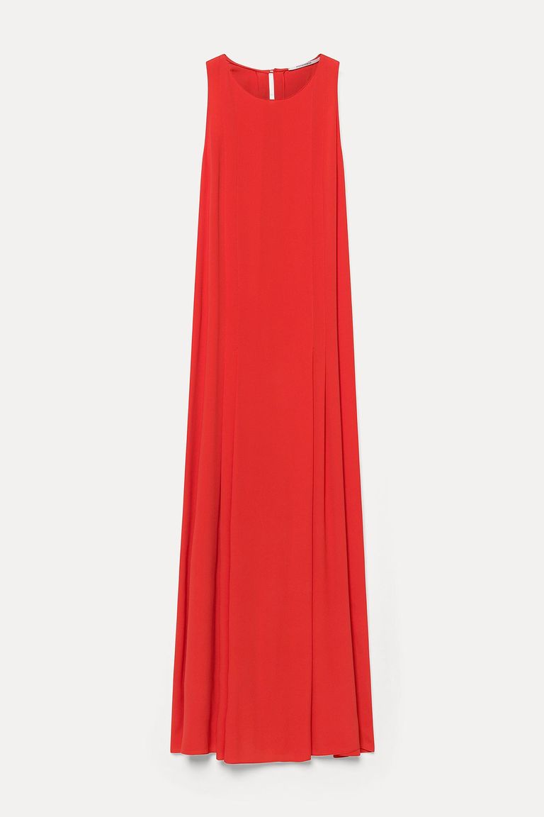 Sleeveless dress in acetate and viscose crèpe poppy