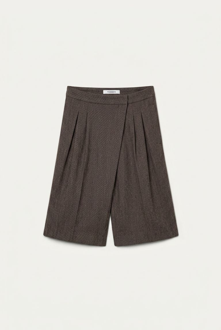 Bermuda en flanelle de coton et laine gris colombe