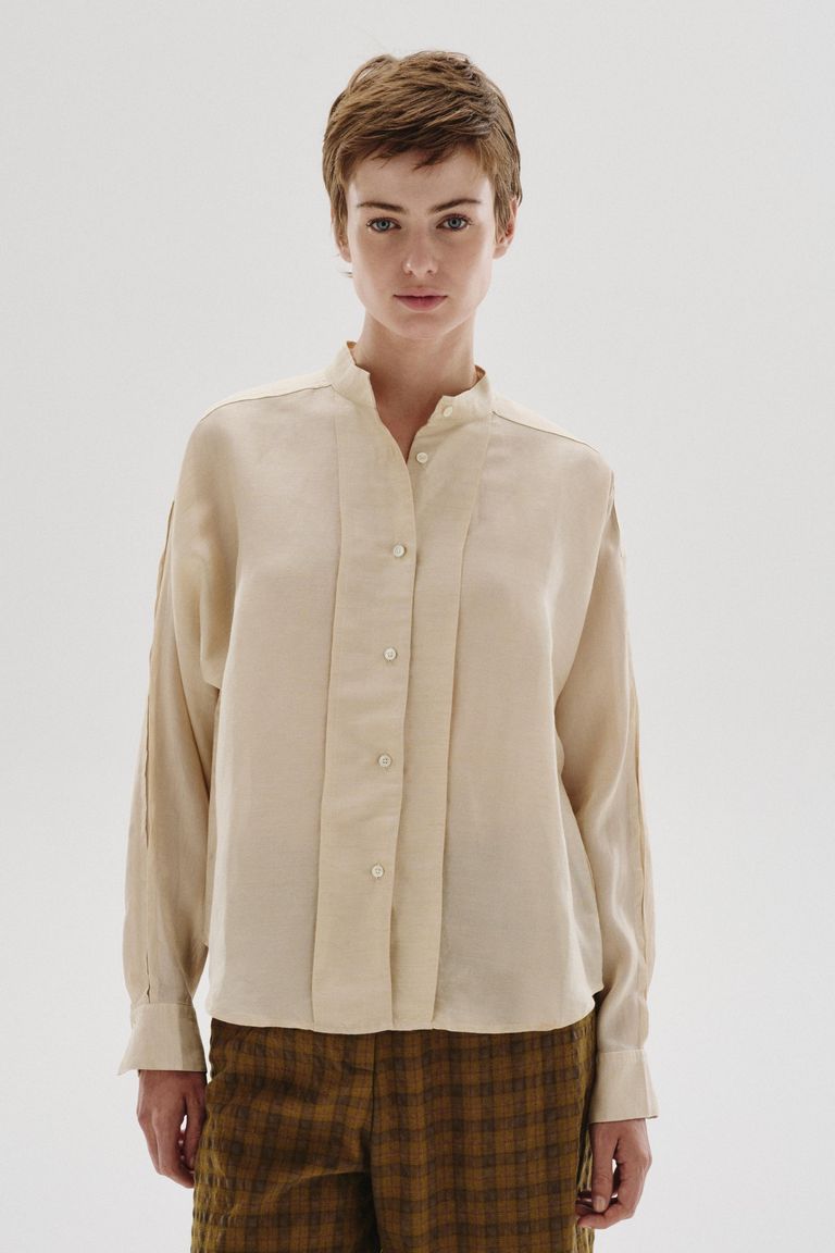 Chemise en shantung de lin, viscose et soie
