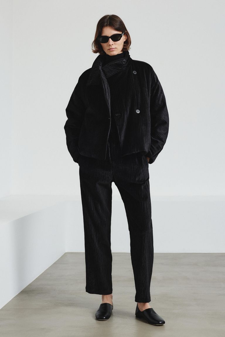 Hammered velvet peacoat