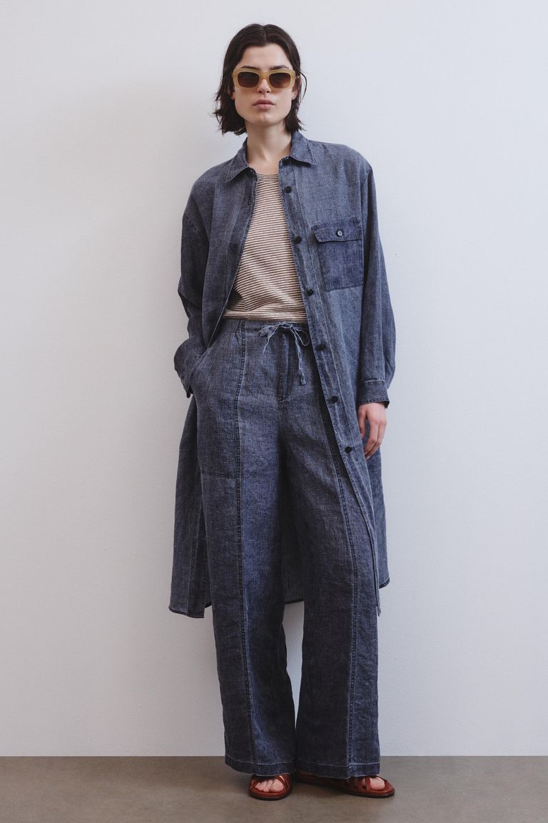 T-shirt oversize en jersey rayé de coton et lin noisette