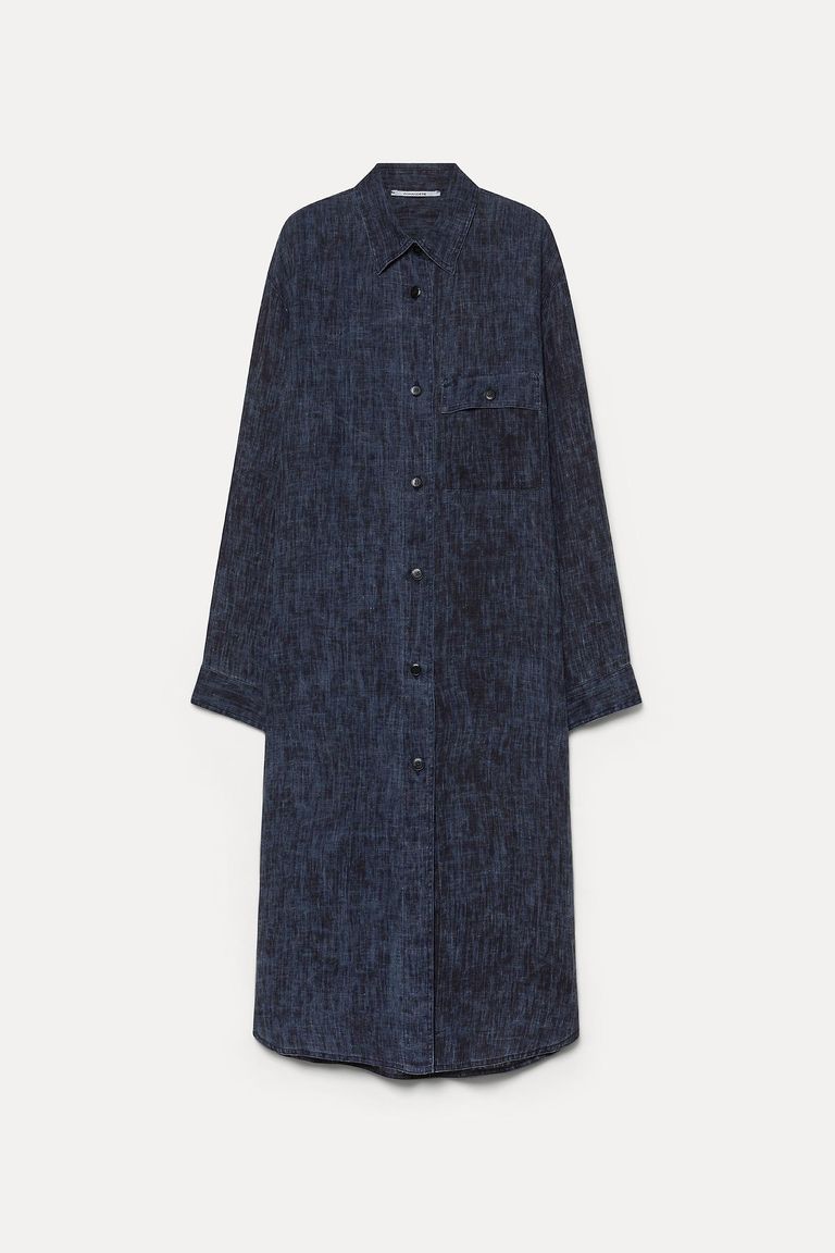 Shirt dress in washed gauze indigo