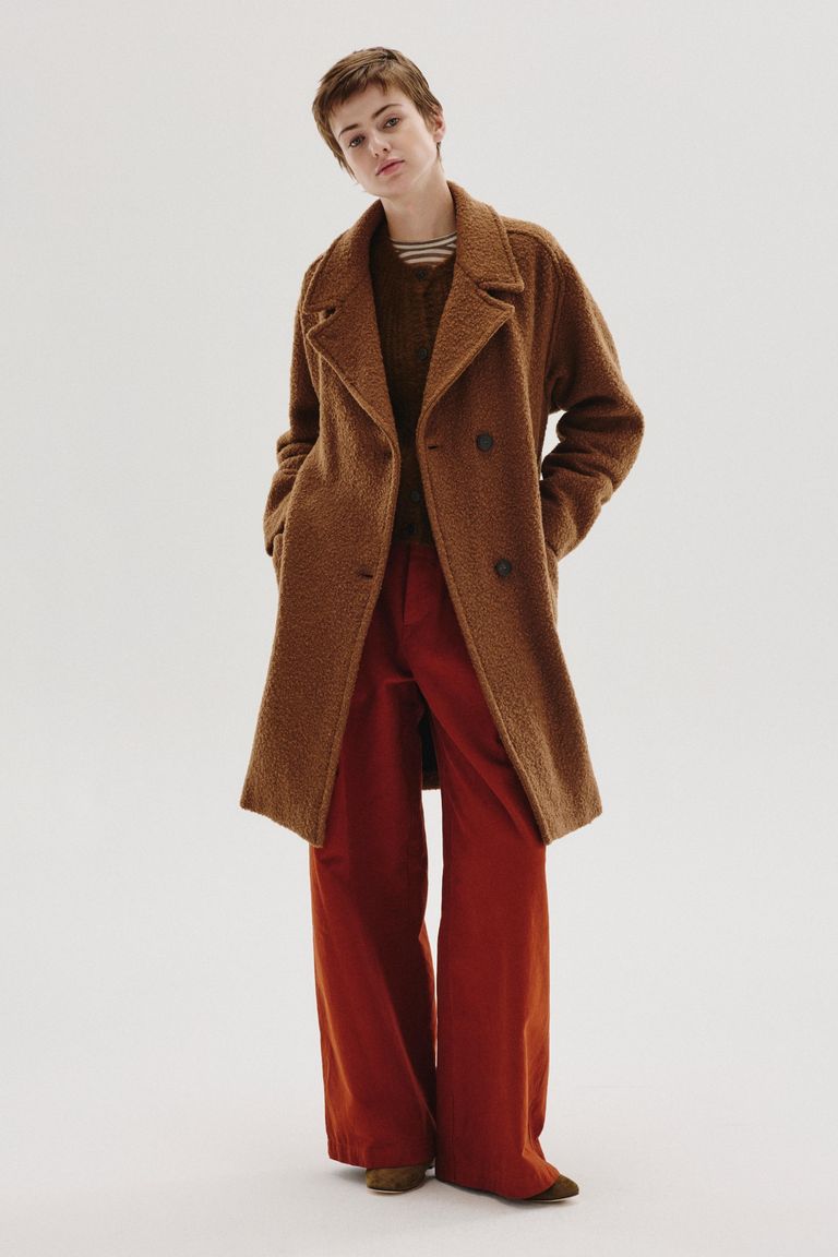 Manteau oversize en drap de laine vierge bouclée