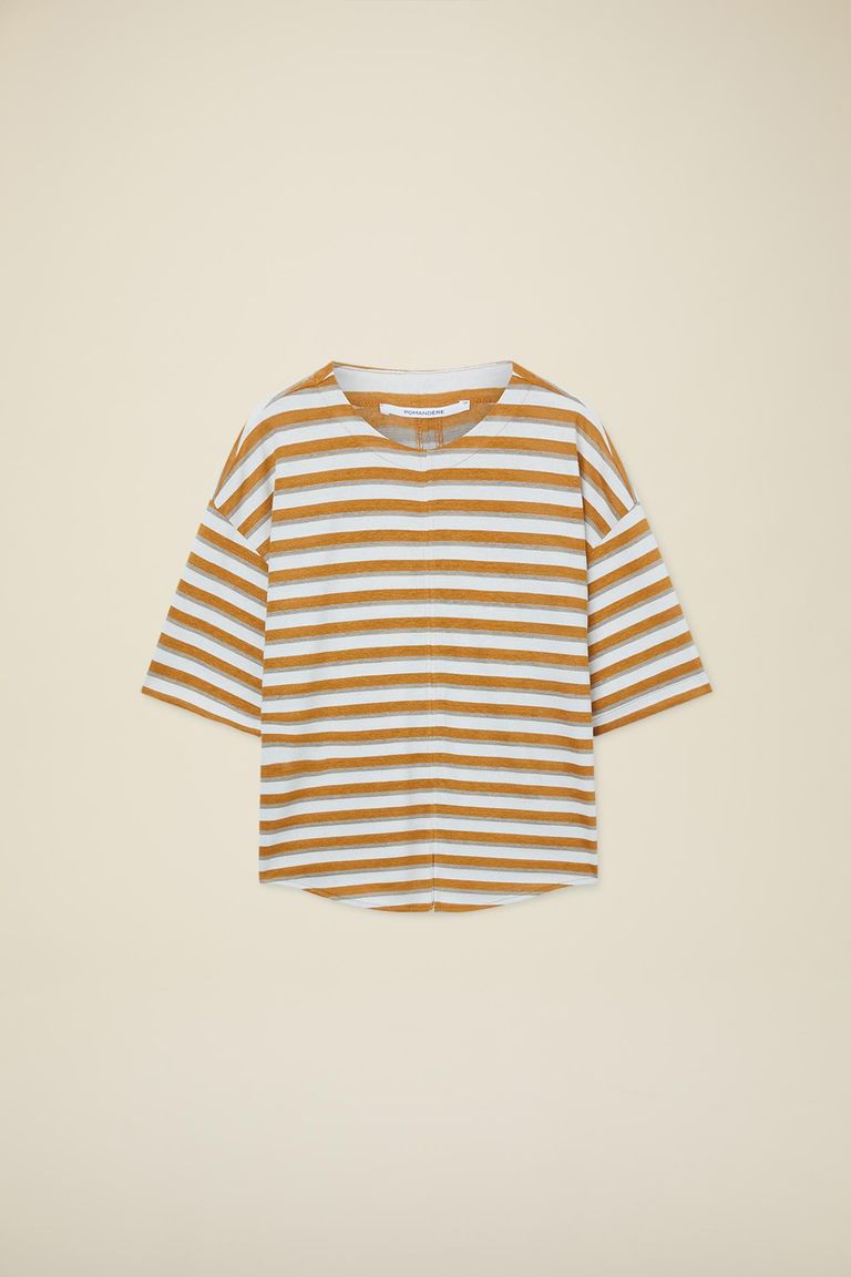 T-shirt rayée avec nœud en jersey de lin et coton ambre