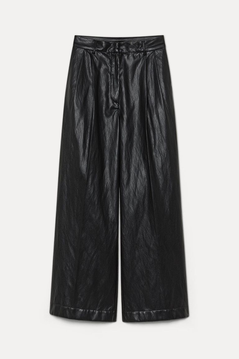 Wide-leg faux leather trousers black