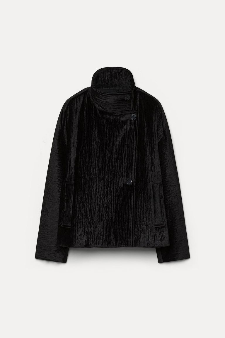 Hammered velvet peacoat