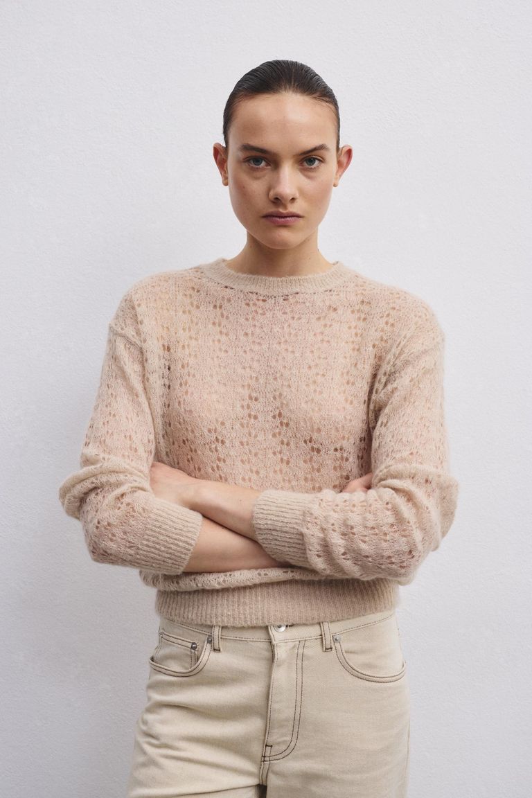 Girocollo traforato di mohair e lana