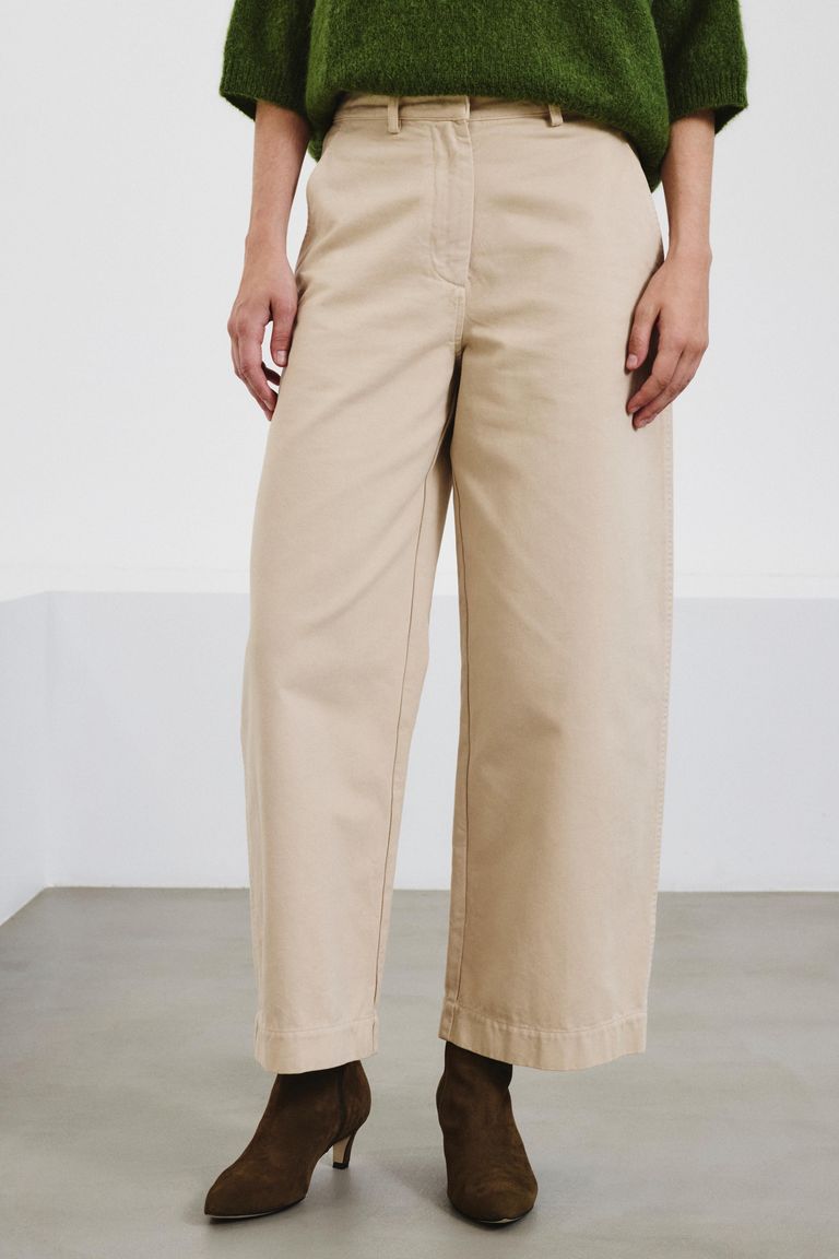 Pantalone barrel in drill di cotone smerigliato