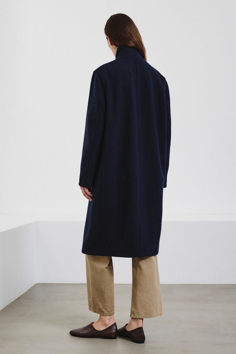 Wool and cashmere cloth coat dark blue