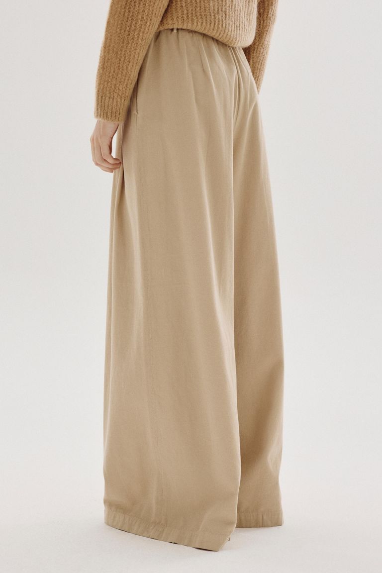 Pantalone ampio in flanella di cotone lana