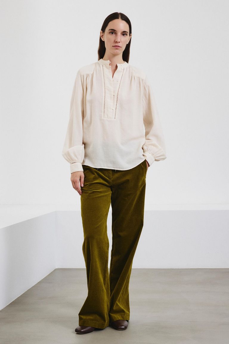 Chemise en micro-armure de coton et laine avec patte polo vert citron doux