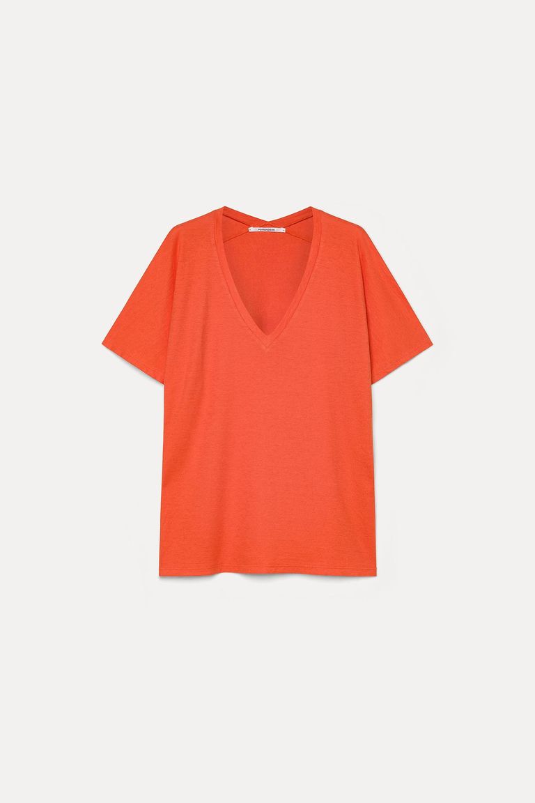 V-neck T-shirt in linen and cotton jersey