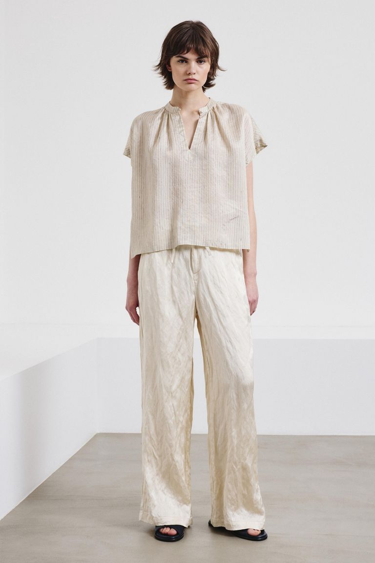 Striped shantung top in viscose, linen, and silk