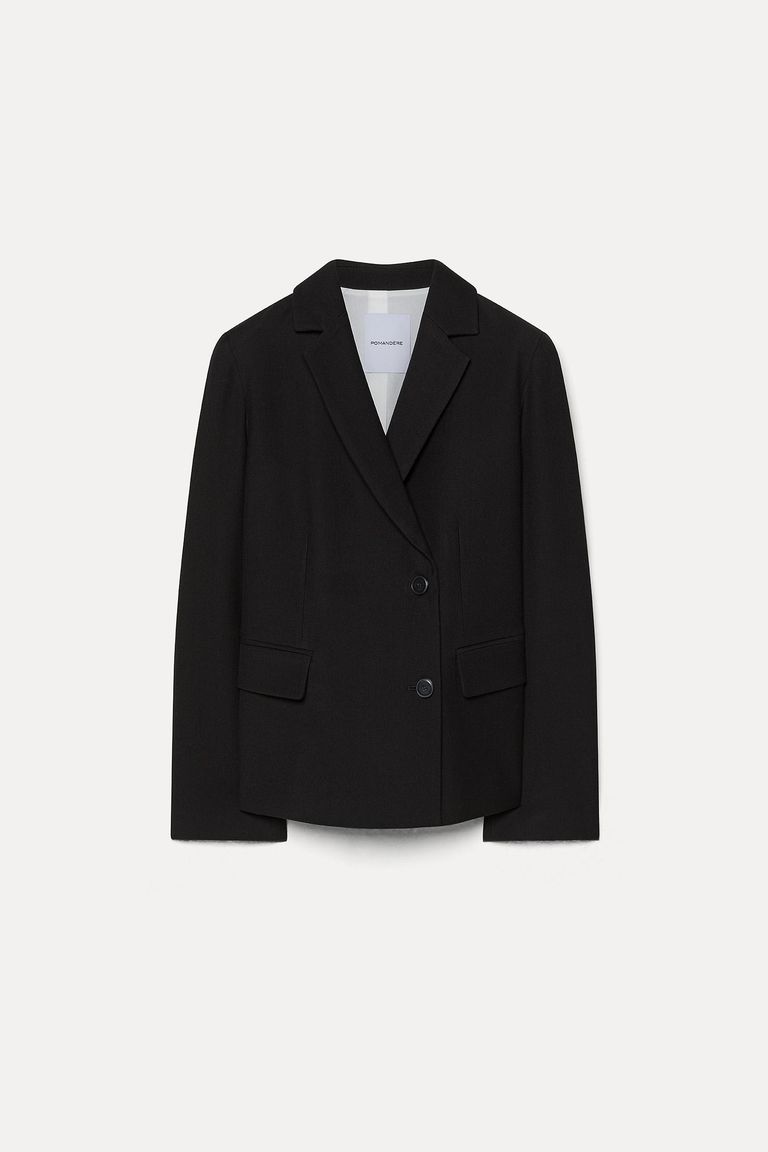 Veste en gabardine de laine et coton feutrée noir
