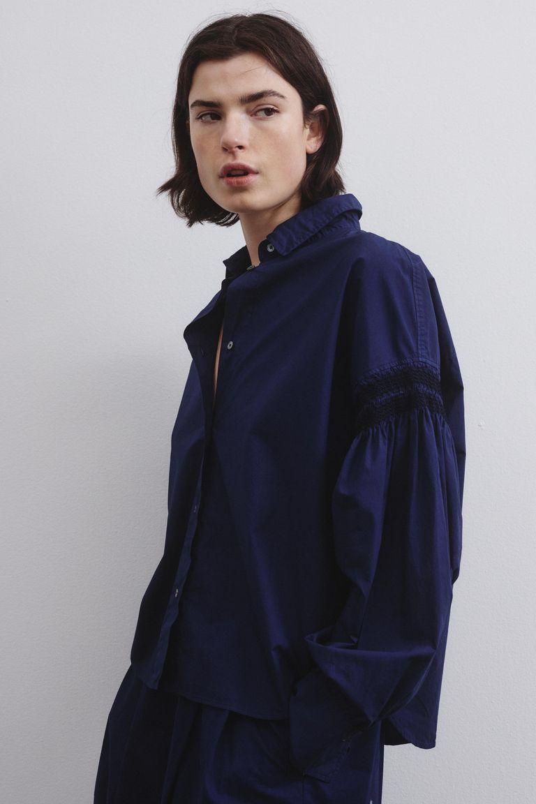 Embroidered poplin shirt midnight blue