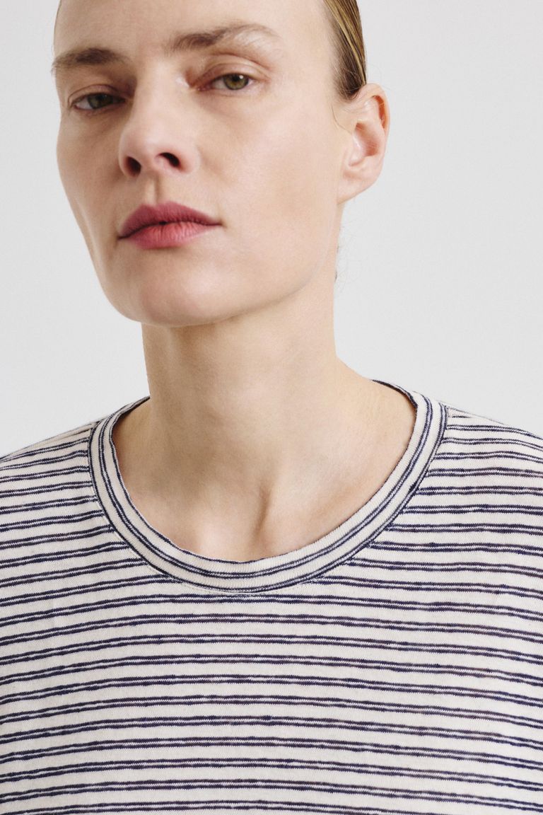 Oversized striped cotton and linen jersey T-shirt