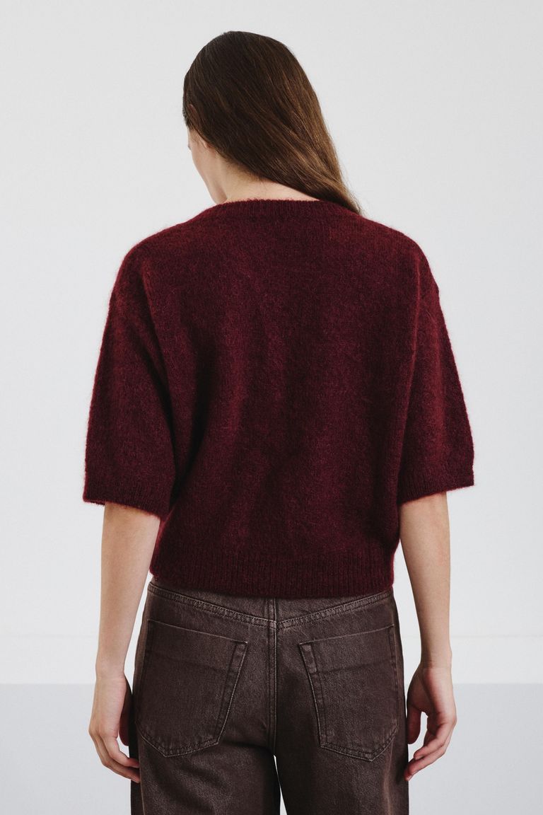 Pull à manches courtes en mohair bordeaux