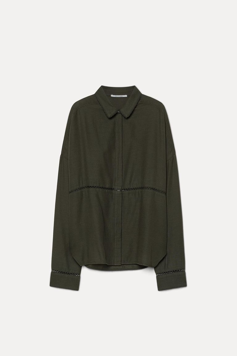 Chemise avec incrustation in micro-armure de coton et laine
