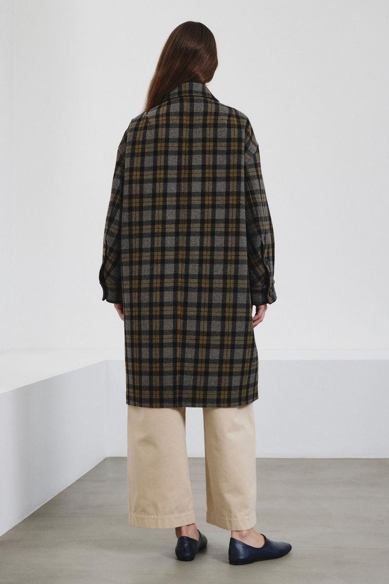 Tartan wool cloth coat military green