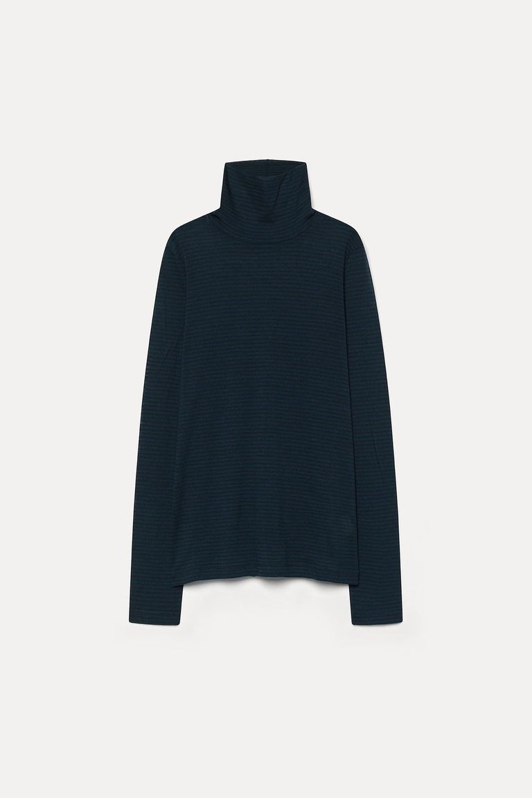 Striped pure wool jersey turtleneck