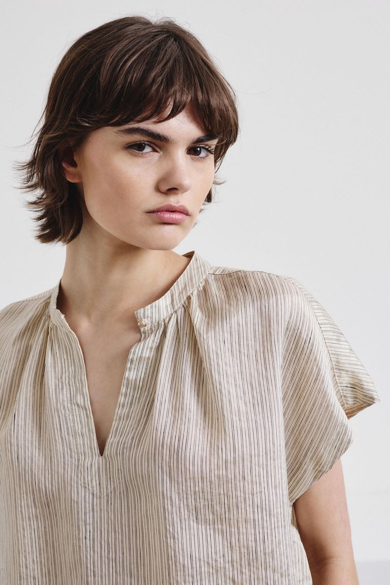 Striped shantung top in viscose, linen, and silk