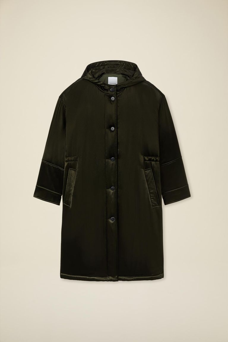 Parka in shiny viscose satin