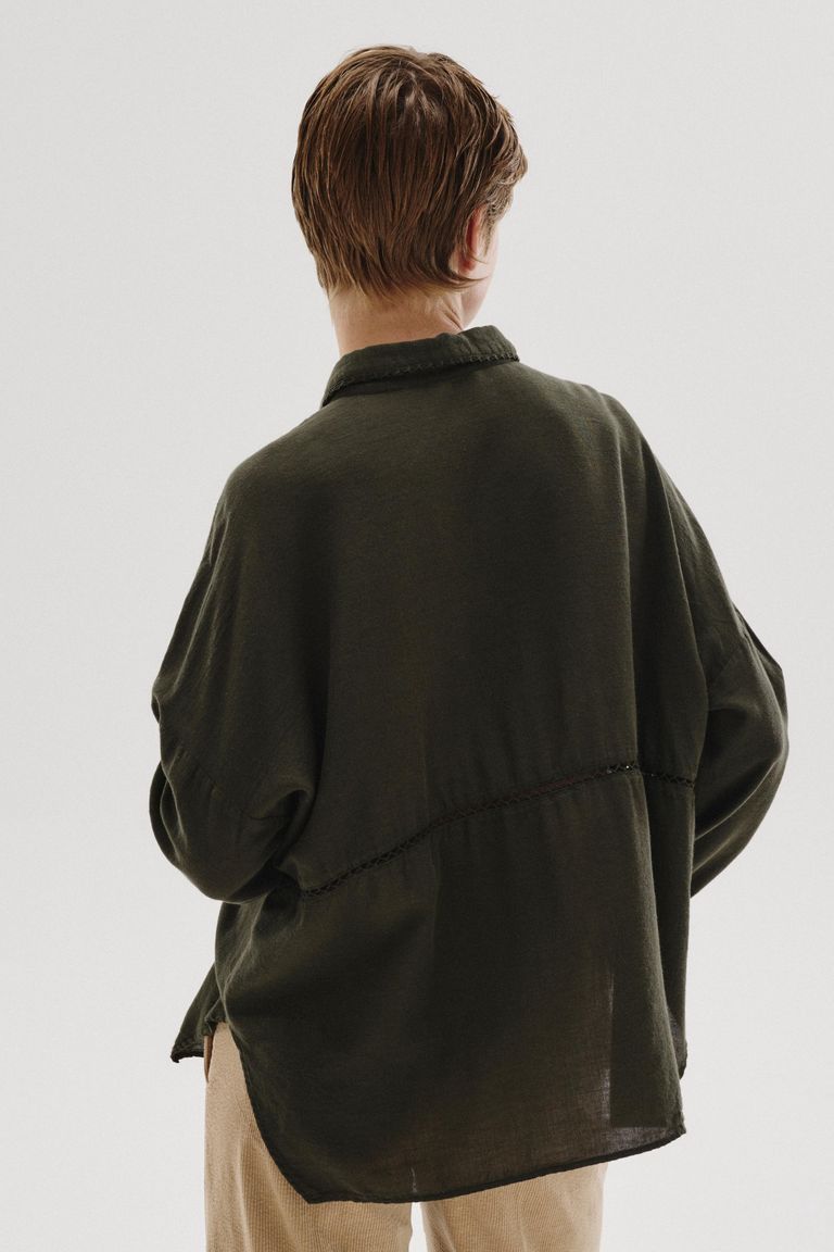 Chemise avec incrustation in micro-armure de coton et laine