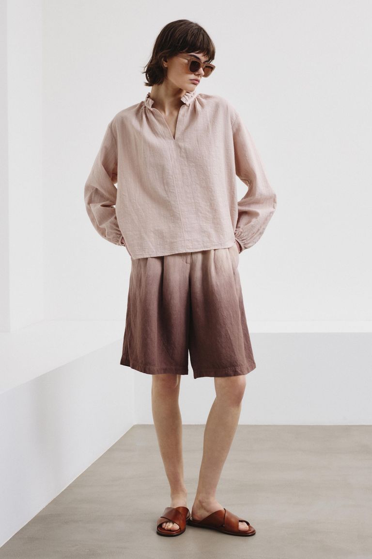 Striped cotton and linen jacquard shirt