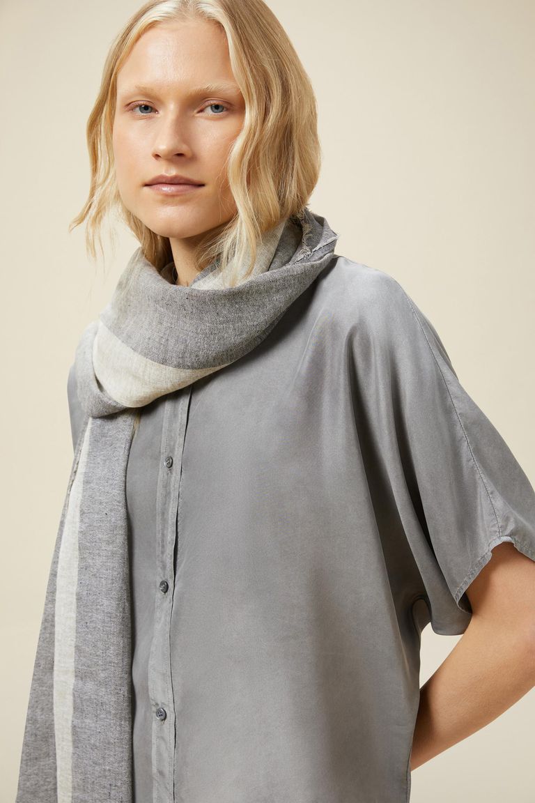 Striped cotton and linen scarf cream