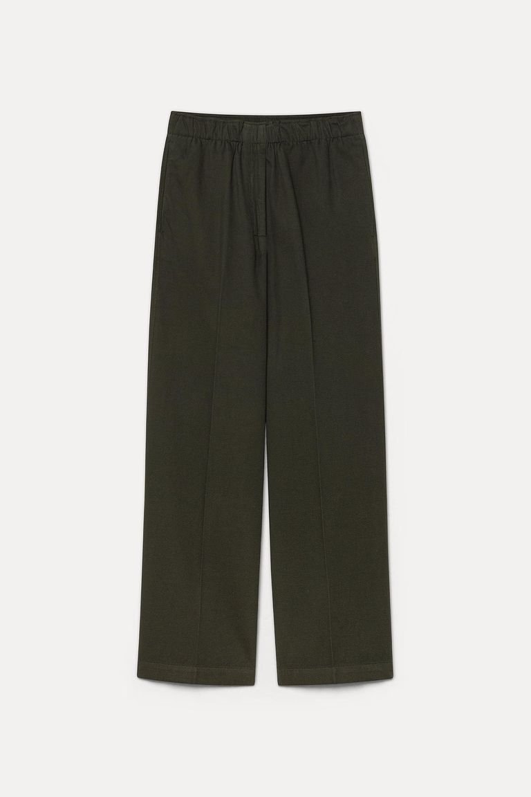 Elasticated-waist trousers in cotton and wool flannel forest green