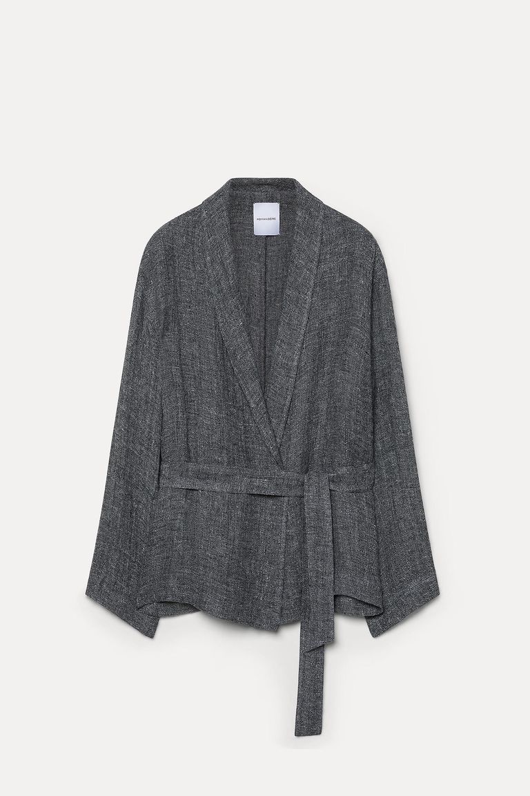 Veste avec ceinture en gaze de lin chiné graphite