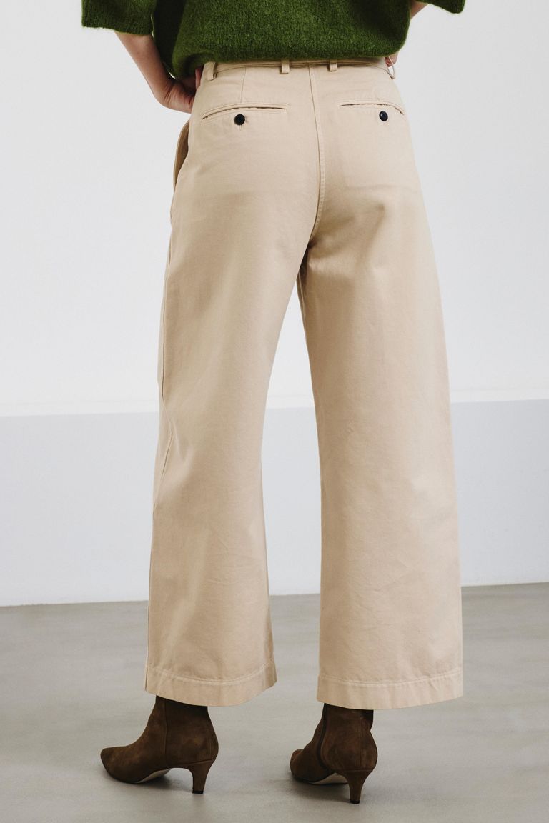 Pantalone barrel in drill di cotone smerigliato