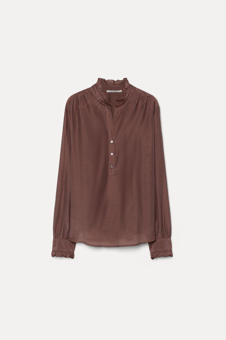 Silk and cotton voile ruffled shirt mauve