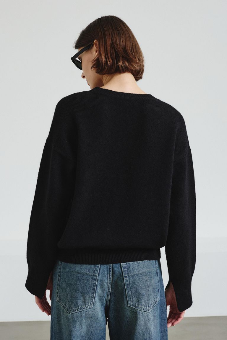 Inlaid crew neck in felted merino wool