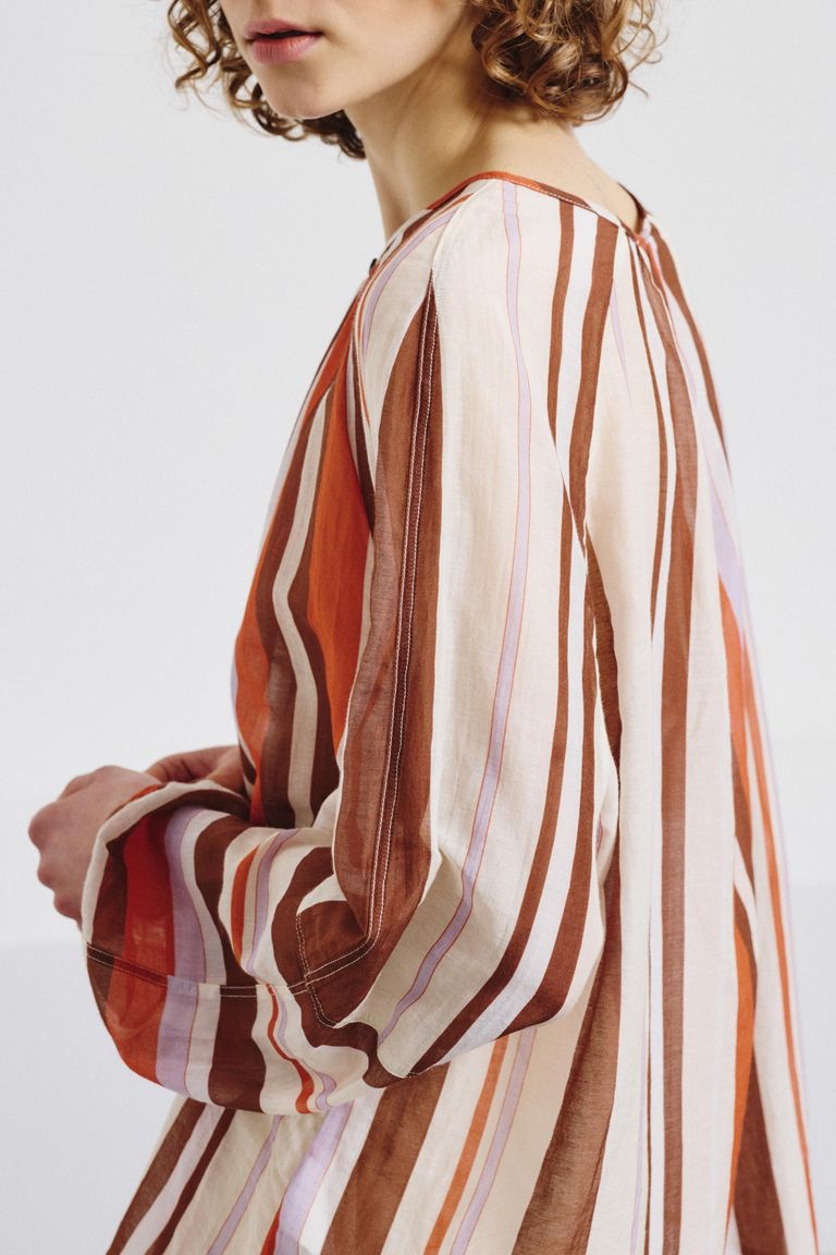 Striped cotton and silk chiffon blouse