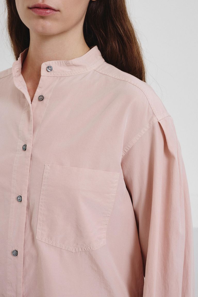 Habutai silk and cotton shirt with band collar