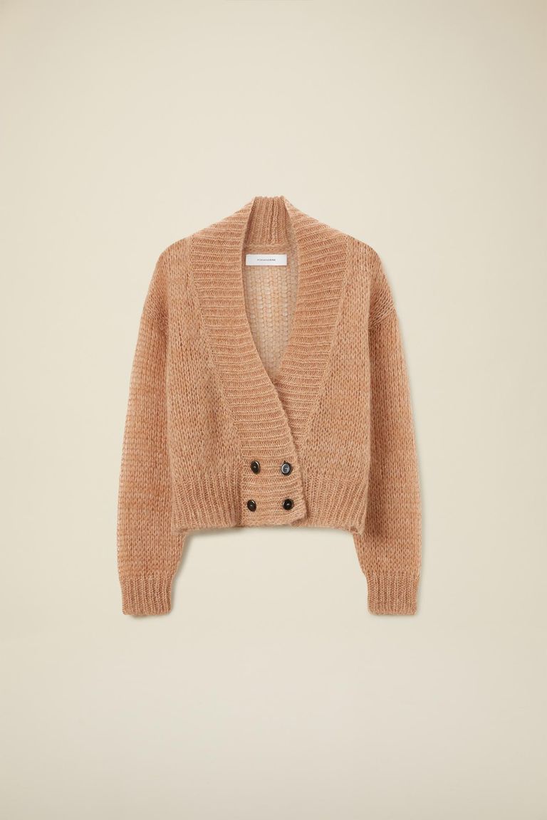Double-breasted cardigan in mohair and wool