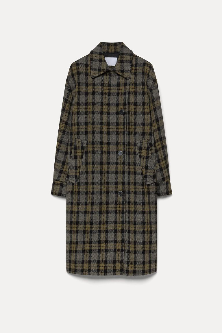 Tartan wool cloth coat military green