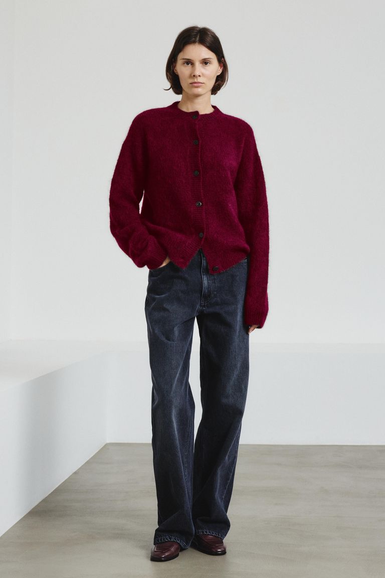 Crew neck cardigan in mohair