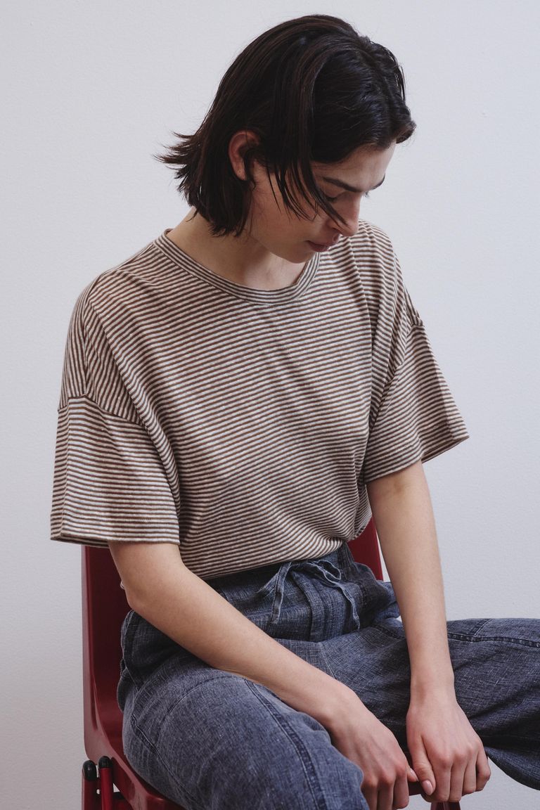 T-shirt oversize en jersey rayé de coton et lin